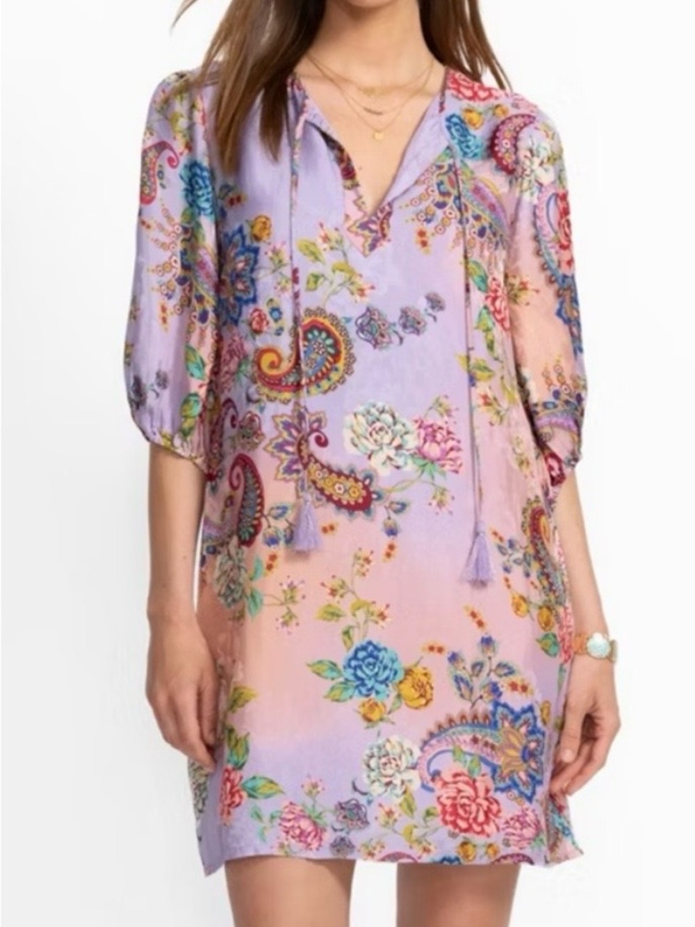 Johnny Was Lavinia Dress -Magaly bishop sleeves Size L  NWT